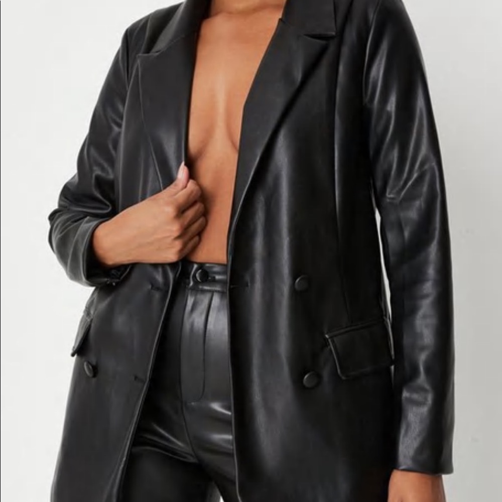 Black soft faux leather oversized blazer